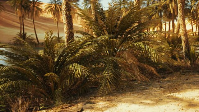 Oasis in hot Sahara Desert
