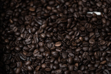 top view of fresh roasted coffee beans background