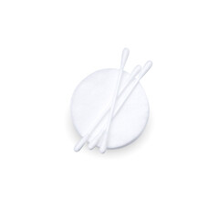 cosmetic cotton swabs and cotton pads isolated on white background