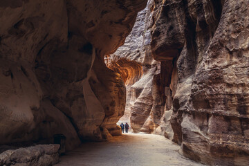Siq gorge in Petra historic and archaeological city in southern Jordan