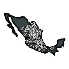 country of mexico gray eagle black and white - Vector art illustration