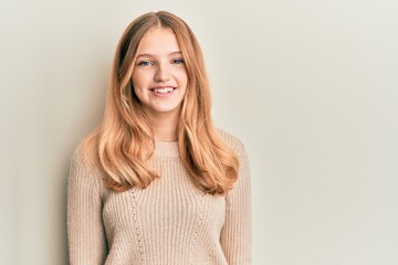 Beautiful young caucasian girl wearing casual clothes with a happy and cool smile on face. lucky person.