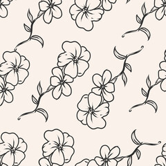 Hand drawn monochrome flower pattern design