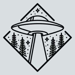 UFO spaceship Abduction cartoon Black and white - Vector art illustration © Your Break