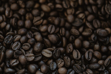 top view of fresh roasted coffee beans background