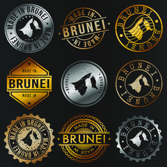 Naklejka premium Brunei Business Metal Stamps. Gold Made In Product Seal. National Logo Icon. Symbol Design Insignia Country.