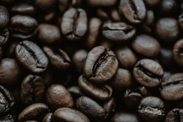 top view of fresh roasted coffee beans background
