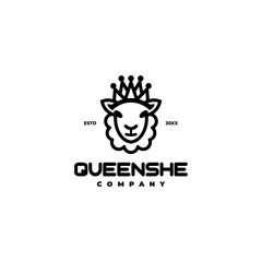sheep queen with crown logo icon vector template