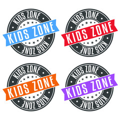 Kids Zone Badge Illustration Design. Vector Seal Children Safety Area. Modern Color clip art set.