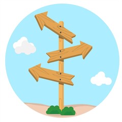 vector illustration of wood direction arrow at night, road sign, way direction. for traveling and holiday theme designs