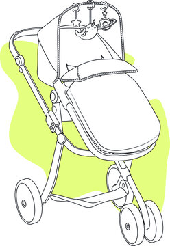 Baby pram design VECTOR. THE STROLLER flat sketch