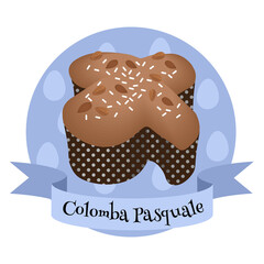 Italian easter bread Colomba Pasquale.. Colorful illustration in cartoon style.