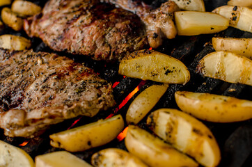 Grilled meat on the grill