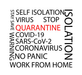 quarantine vertical and horizontal word cloud tag, virus and isolation on white isolated background