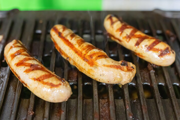 Munich white fried sausages grilled, lie parallel to each other