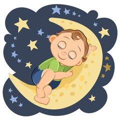 Little baby sleeping. Boy. Asleep. Isolated object on a white background. Cheerful kind funny. Cartoons flat style. Preschool age. Childhood Vector.