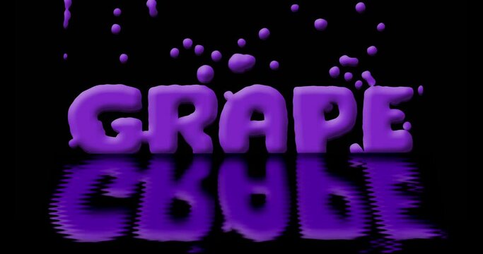 animated logo lettering grapes with drops in zero gravity with reflection