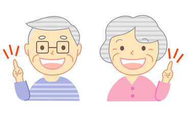 Elderly couple pointing with a smile healthy life