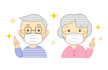 Illustration of an elderly couple wearing a mask