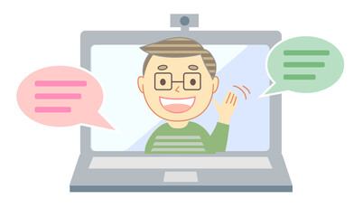 A smiling young man talking through a computer Remote work
