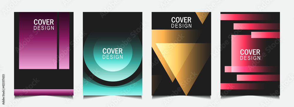 Poster set of trendy gradient cover design abstract universal background template with colorful line on bla