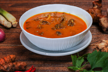 Gulai kambing is Indonesian traditional food, type of food containing rich, spicy and succulent curry-like sauce. The main ingredients is goat meat and coconut milk
