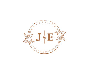 initial JE letters Beautiful floral feminine editable premade monoline logo suitable for spa salon skin hair beauty boutique and cosmetic company.