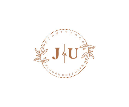 initial JU letters Beautiful floral feminine editable premade monoline logo suitable for spa salon skin hair beauty boutique and cosmetic company.