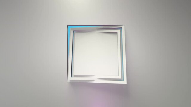 white business animation. Rotation of square frames. 3d rendering, window, loop, minimalistic solid color. Somersault