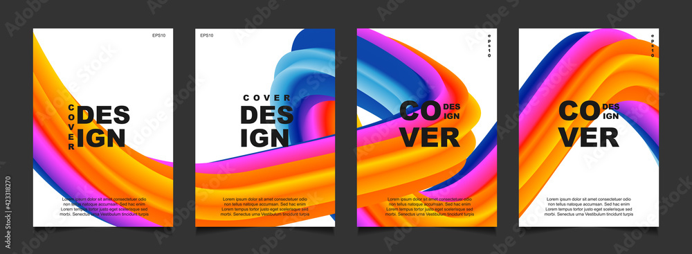 Poster set of trendy gradient cover design abstract background template with dynamic soft colorful and wavy