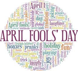 Obraz premium April Fools' Day vector illustration word cloud isolated on a white background.
