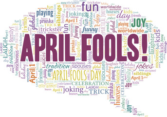 April Fools' Day vector illustration word cloud isolated on a white background.