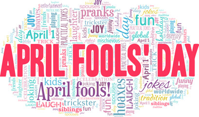 Fototapeta premium April Fools' Day vector illustration word cloud isolated on a white background.