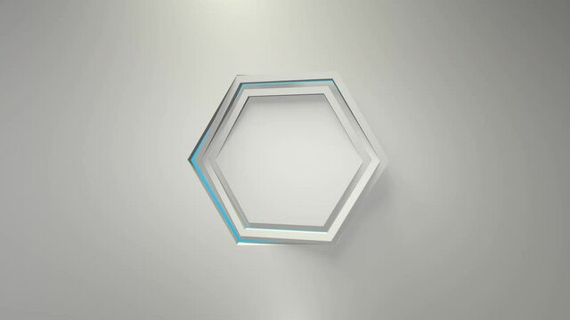 white business animation. Rotation of the hexagon frames. 3d rendering, window, loop, minimalistic solid color. Somersault