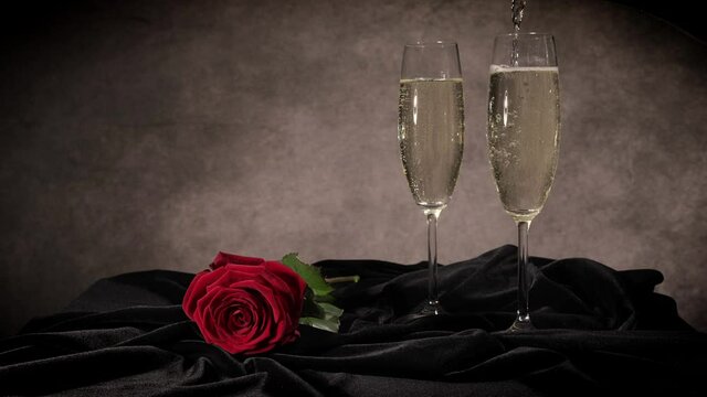 Red roses and glasses of Champagne - studio photography