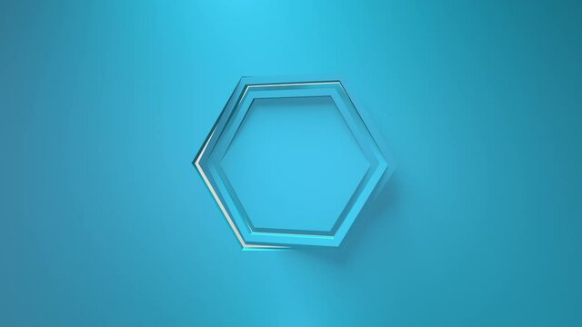 blue business animation. Rotation of the hexagon frames. 3d rendering, window, loop, minimalistic solid color. Somersault