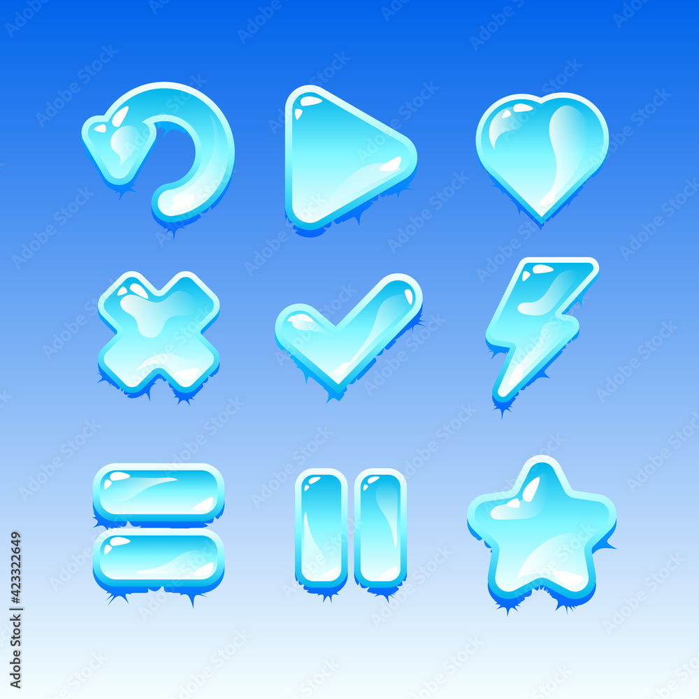 Aufkleber collection set of game ui freeze ice icon signs for gui asset elements vector illustration