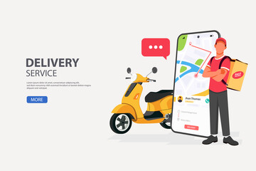 Delivery food service courier and scooter shipping with a mobile smart phone
