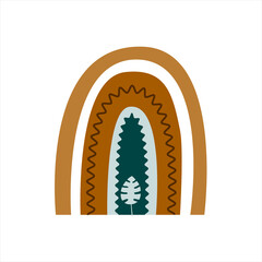 Simple boho rainbow poster, icon. Green, orange brown color. Vector illustration.