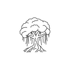 Line drawing banyan tree vector illustration