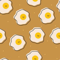 Cute seamless pattern with cartoon smile egg fried for fabric print, textile, gift wrapping paper. colorful vector for kids, flat style