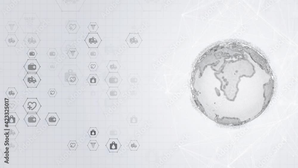 Poster modern futuristic background scientific hexagonal world wild globe loop animation. virtual abstract 