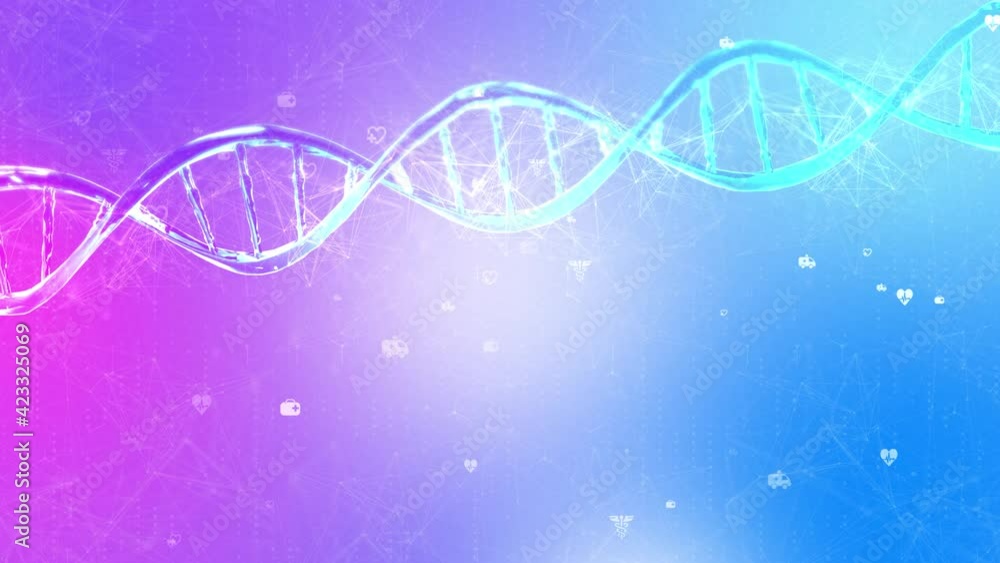 Aufkleber wireframe dna molecules structure mesh on soft blue loop background 4k. medical and abstract dna sci