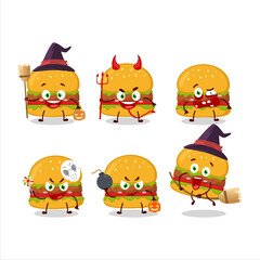 Halloween expression emoticons with cartoon character of hamburger