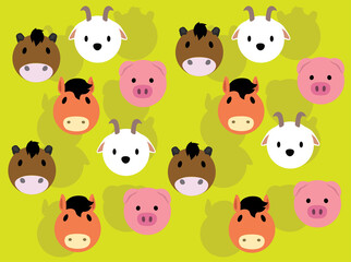 Animal Head Zodiac Set Goat Horse Pig Bull Seamless Background