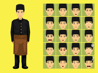 Naklejka premium Manga Style Indonesia Man Clothes Cartoon Character Emotion