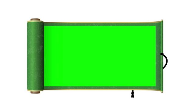 Japanese scroll paper opening animation ( 4K, MP4 ) . For chroma key use.