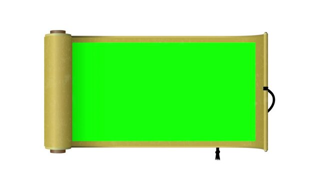 Japanese scroll paper opening animation ( 4K, MP4 ) . For chroma key use.