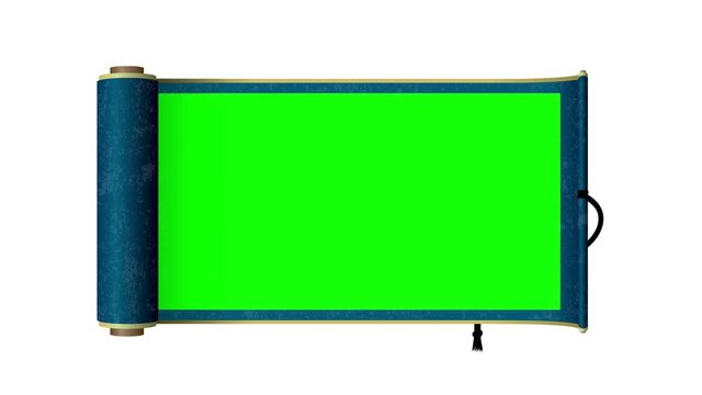 Japanese scroll paper opening animation ( 4K, MP4 ) . For chroma key use.