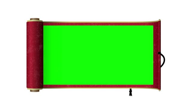 Japanese scroll paper opening animation ( 4K, MP4 ) . For chroma key use.